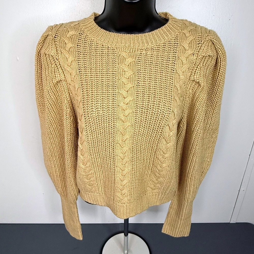Lilymaes Sweater Womens S Pilar Top Camel Tan Cable Knit Puff Sleeve Camel
